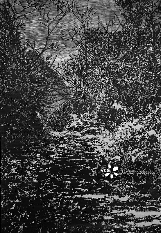 木刻《古道.亭溪岭》图片素材