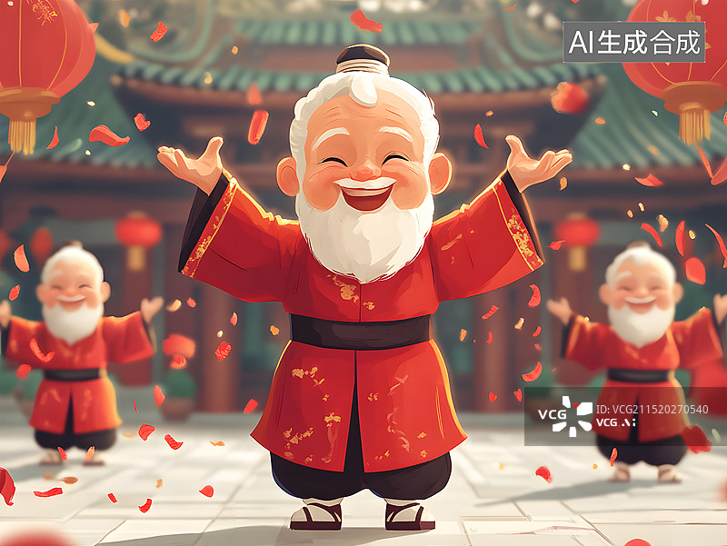 【AI数字艺术】国风重阳节插画老人健康长寿图片素材
