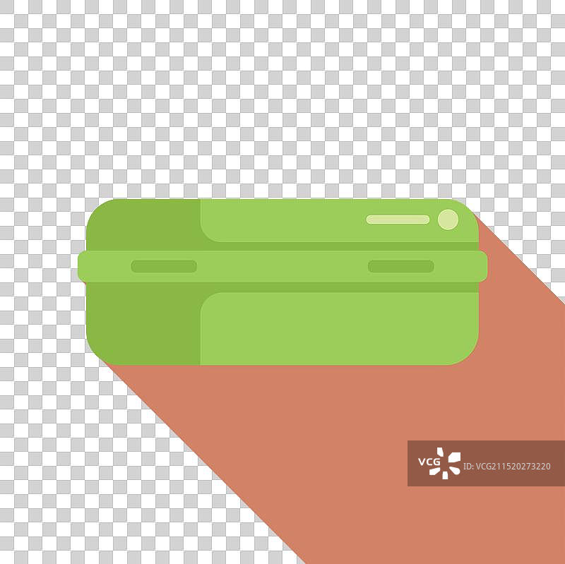 粉红色背景上带长阴影的绿色午餐盒图片素材