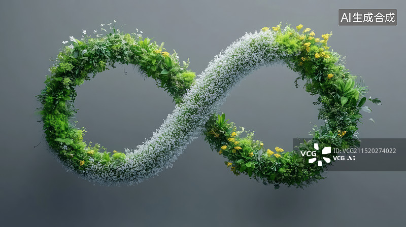 【AI数字艺术】由绿色植物组成的无限符号，回收循环利用概念图片素材