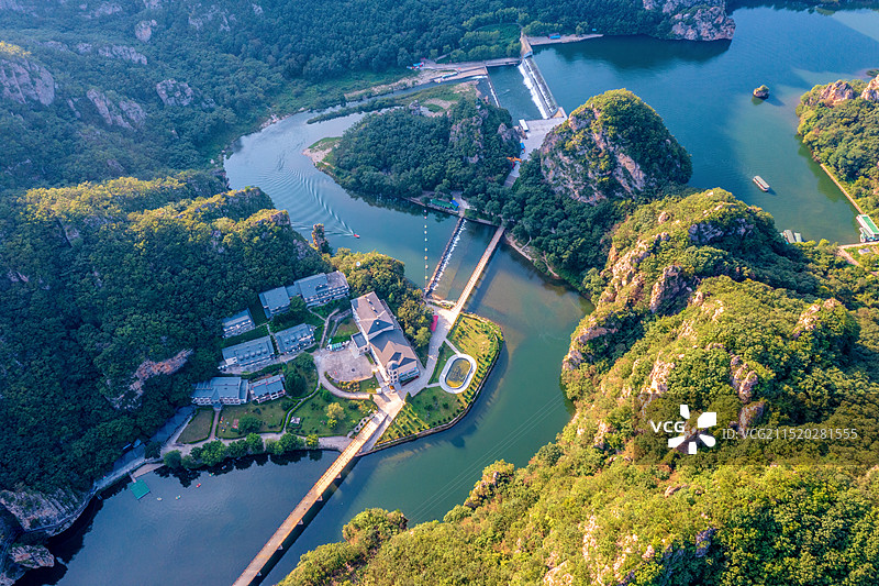 中国辽宁大连庄河冰峪沟双龙汇航拍风光图片素材