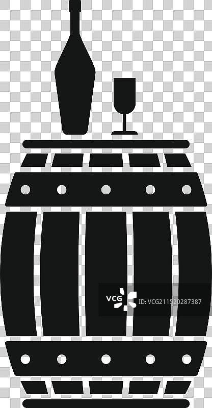 木桶上的葡萄酒瓶和酒杯图片素材