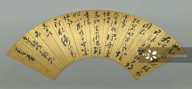 书苏轼《次韵柳子玉过陈绝粮二首其一》 王之屏 折扇页 金笺 草书 南京博物院藏图片素材