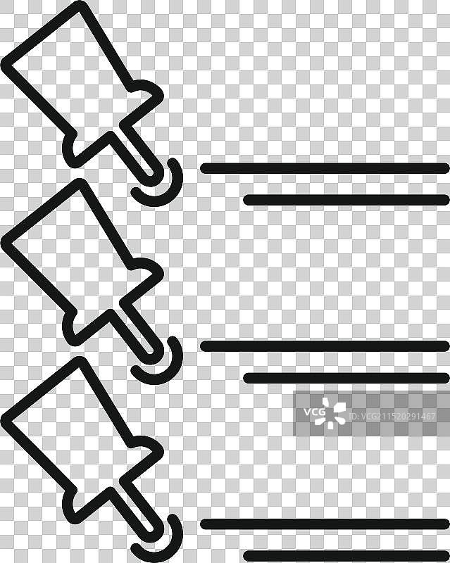 三个图钉指向白色背景上的空白线图片素材