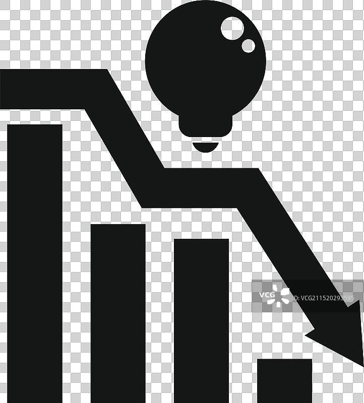 灯泡落在下降的图表图标上图片素材