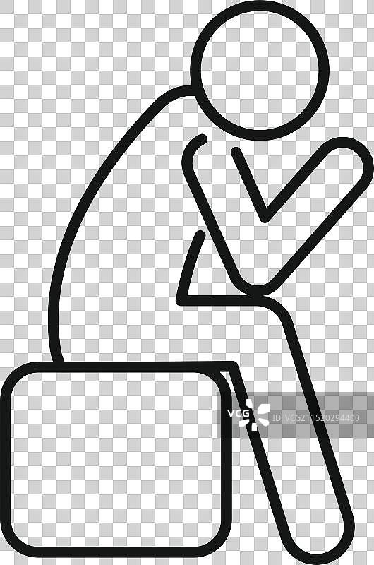 火柴人坐在立方体上思考图片素材