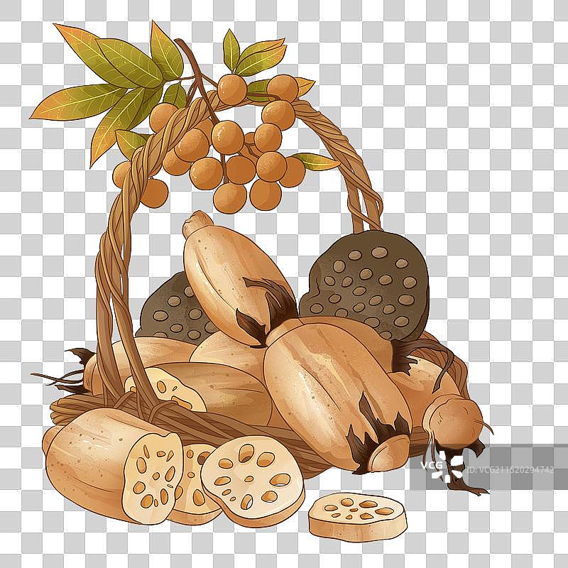 一篮莲藕与龙眼图片素材