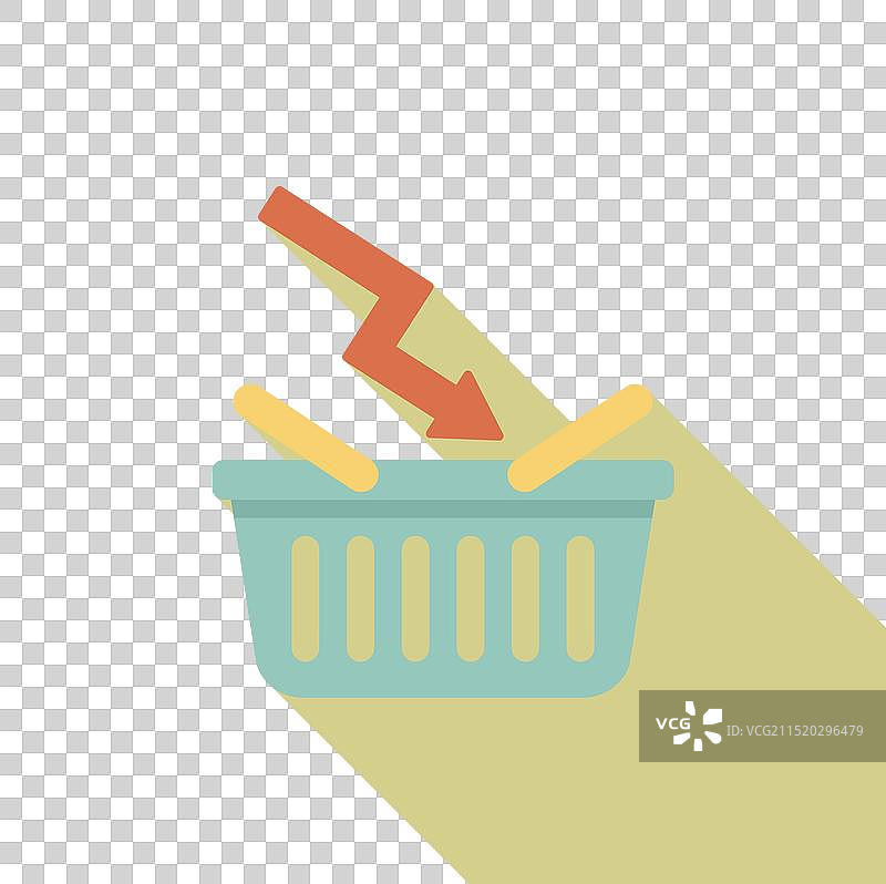 指向购物篮图标的红色向下箭头图片素材