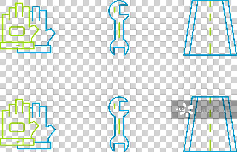 自行车道手套和扳手线条组合图片素材