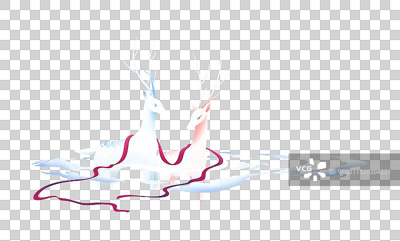 水中的一对白鹿清新卡通免扣元素图片素材