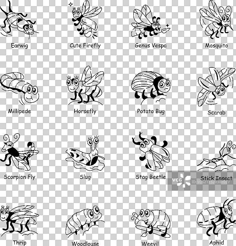 16个可爱害虫涂鸦图标合集图片素材