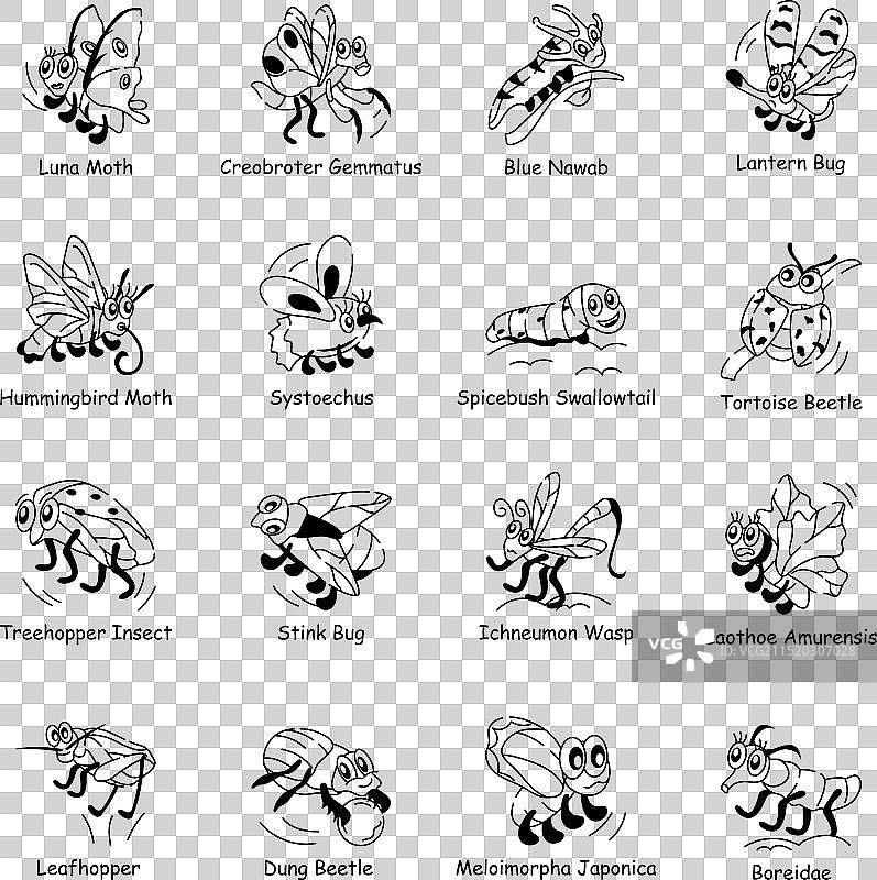 16个可爱昆虫卡通涂鸦图标合集图片素材