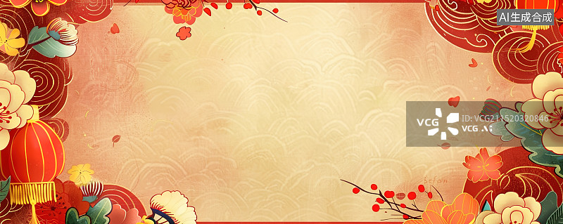 【AI数字艺术】中国风祥云红灯笼背景图片素材