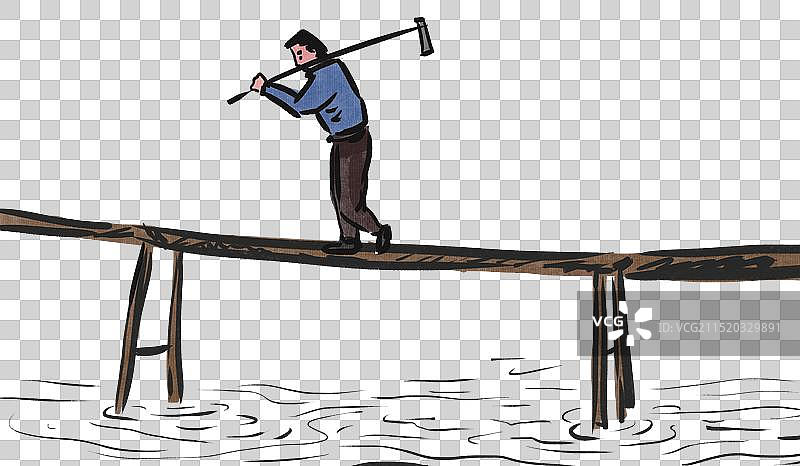 中国风新中式古风古典传统文化水墨风水墨画乡村生活田园风光农民农业农村乡下独木桥风景资讯插画图片素材