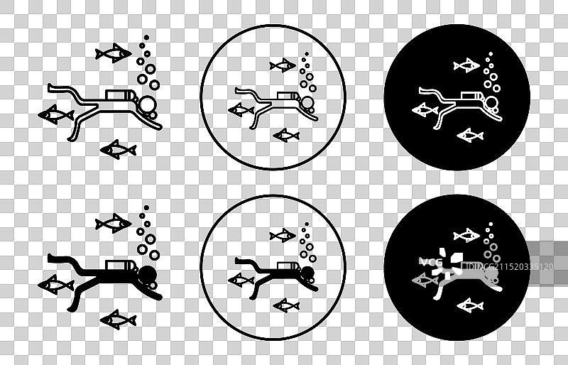 白色背景潜水员简单图标合集图片素材