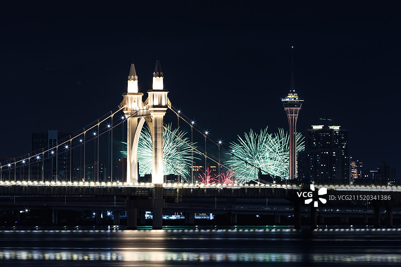 珠海白石桥观看澳门烟花图片素材