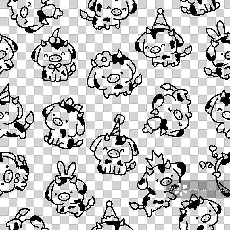 可爱的小牛无缝图案着色页图片素材