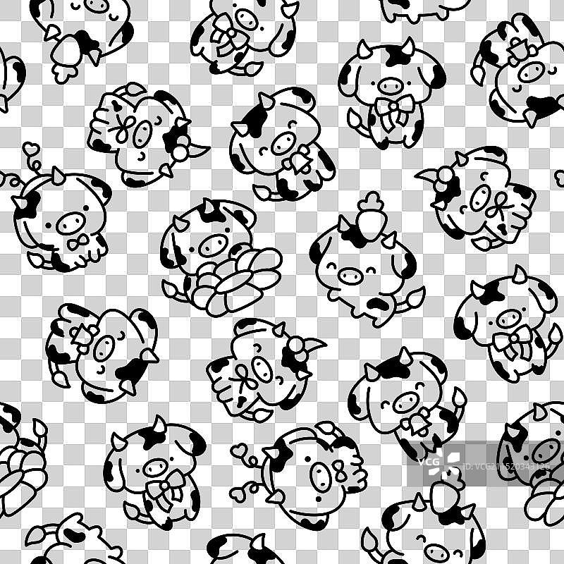 可爱的小牛无缝图案着色页图片素材