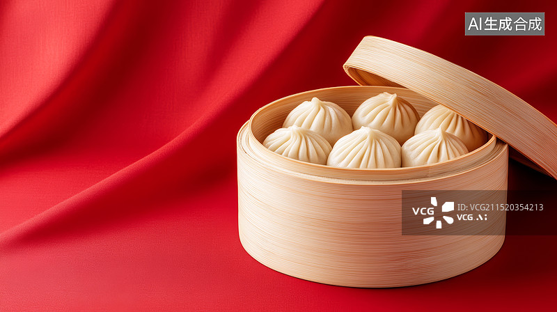 【AI数字艺术】小笼包与红色节日背景图片素材