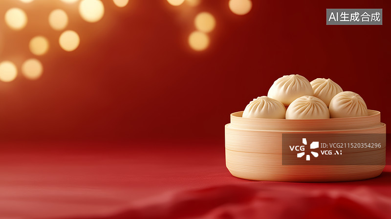【AI数字艺术】小笼包与红色节日背景图片素材
