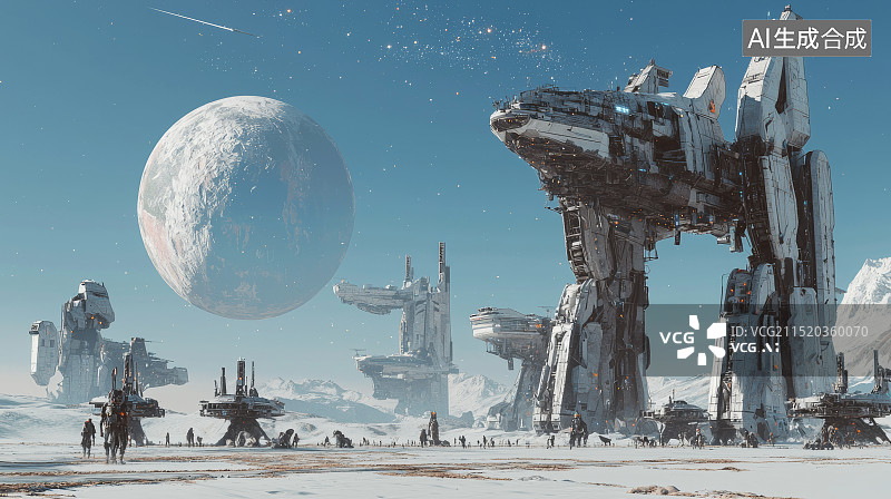 【AI数字艺术】星球上的巨大太空建筑遗迹图片素材