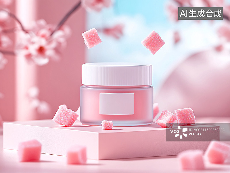 【AI数字艺术】3D渲染洗面奶化妆品模板展示平台三维背景图片素材