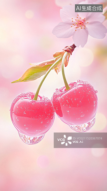 【AI数字艺术】植物樱桃图案夏季绿色自然美丽设计壁纸背景图片素材