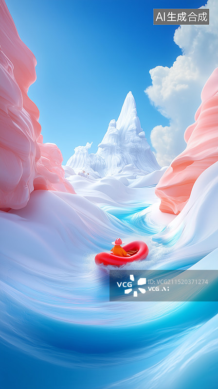 【AI数字艺术】山谷河流中漂流图片素材