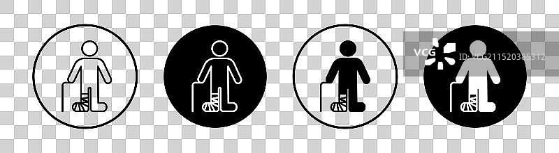 打石膏的断腿扁平线性图标集图片素材