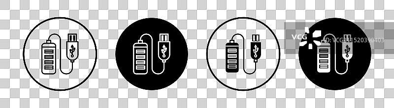 USB集线器扁平线性图标集图片素材