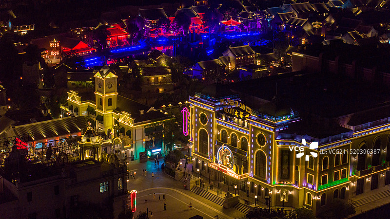 郑州中牟县电影小镇夜景航拍图片素材