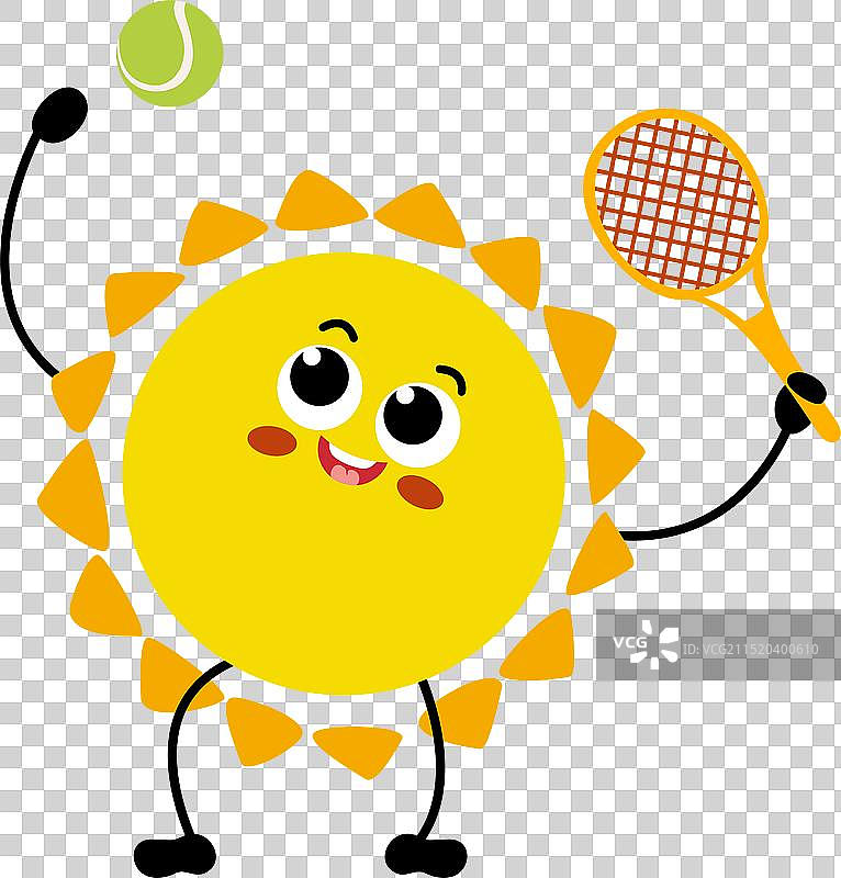 可爱的太阳吉祥物打网球图片素材