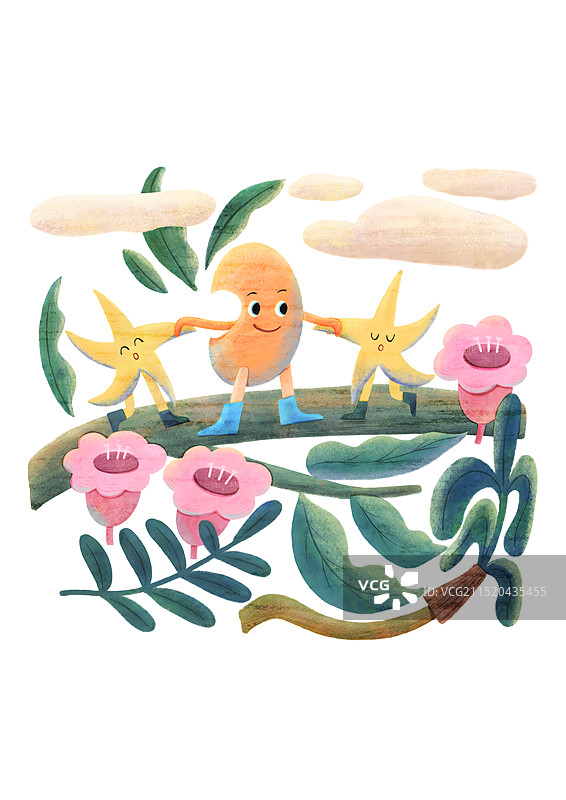 手绘植物花卉星星和月亮图片素材