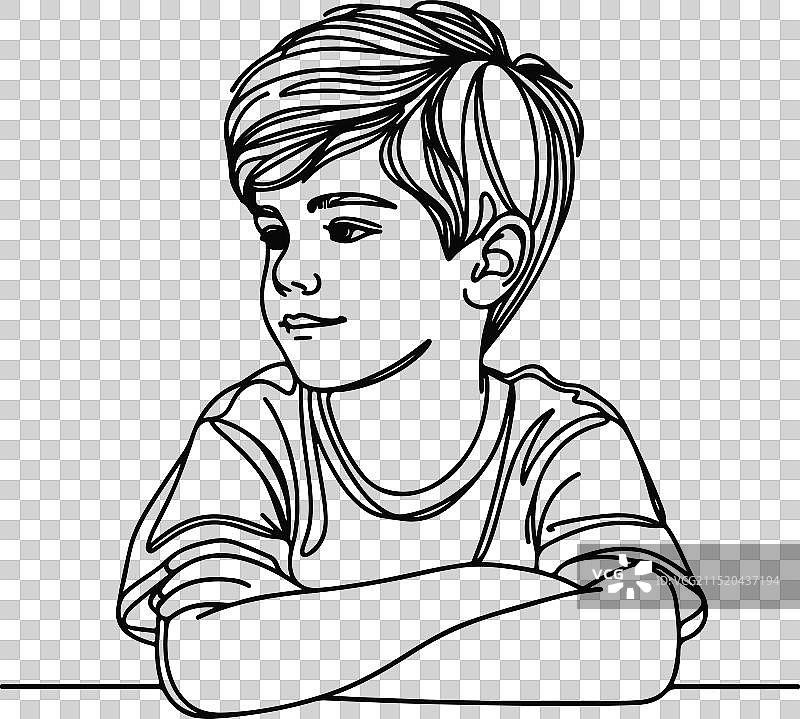 男人、男孩和丈夫的线条艺术绘画设计图片素材