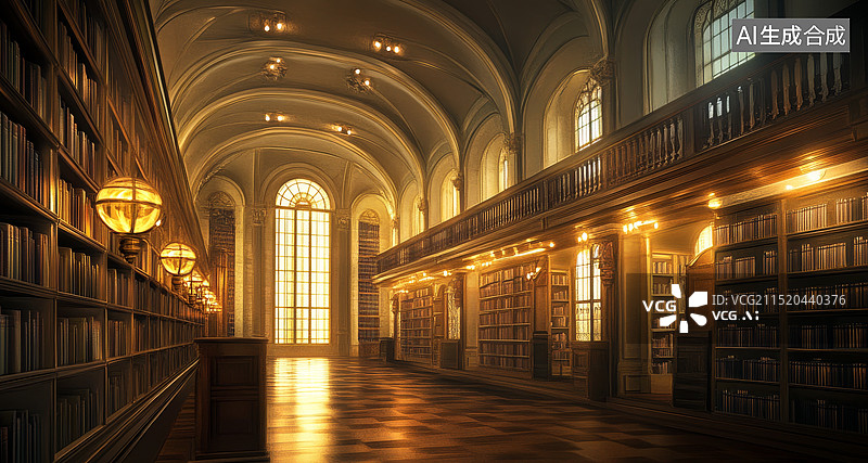 【AI数字艺术】华丽的室内图书馆，会所图片素材