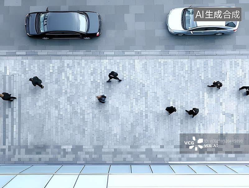 【AI数字艺术】俯视角街道上的行人和车辆图片素材