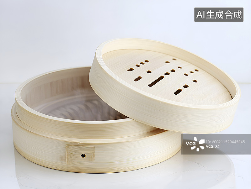 【AI数字艺术】白色背景下的蒸小笼包的笼屉图片素材