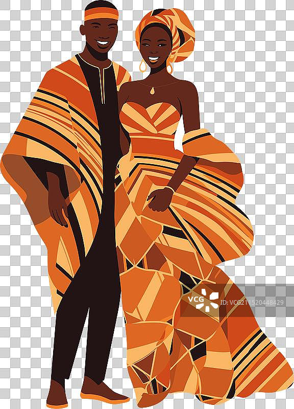手绘卡通非洲情侣图片素材