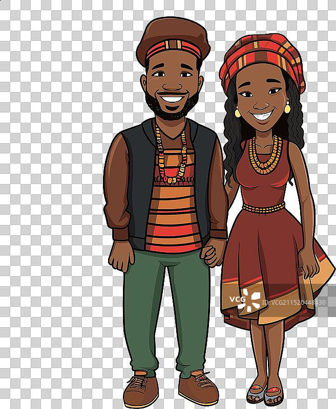 手绘卡通非洲情侣图片素材