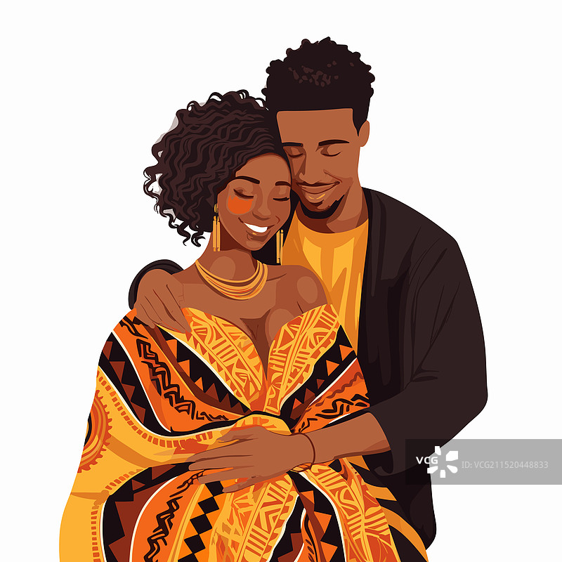 手绘卡通非洲情侣图片素材