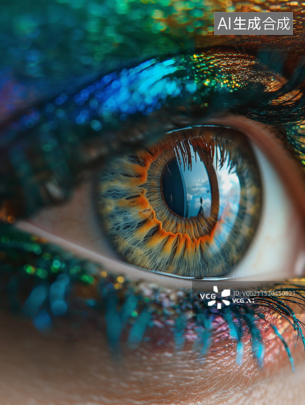 【AI数字艺术】彩色美瞳眼妆特写图片素材