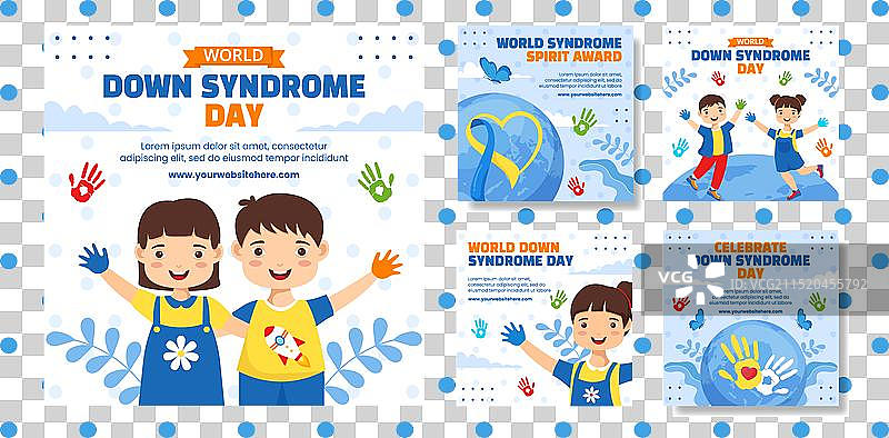 世界唐氏综合征日社交媒体帖子扁平卡通图片素材