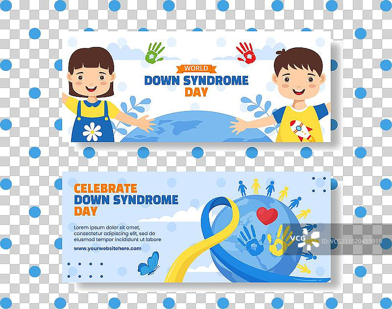 世界唐氏综合征日横幅（扁平卡通风格）图片素材