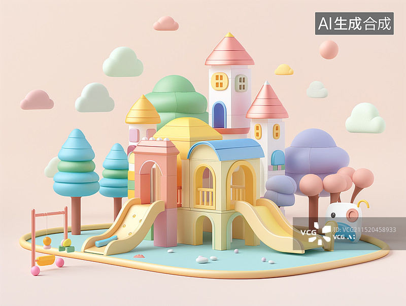 【AI数字艺术】儿童游乐场卡通城堡图片素材