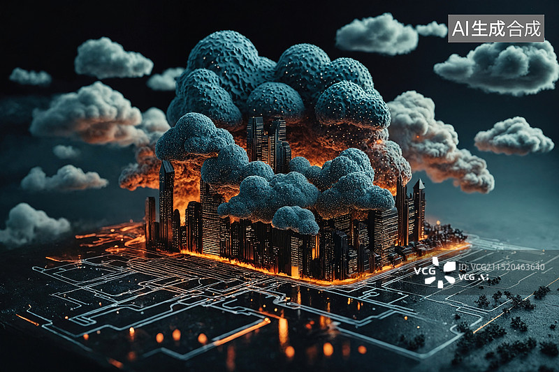 【AI数字艺术】《城市之火》图片素材