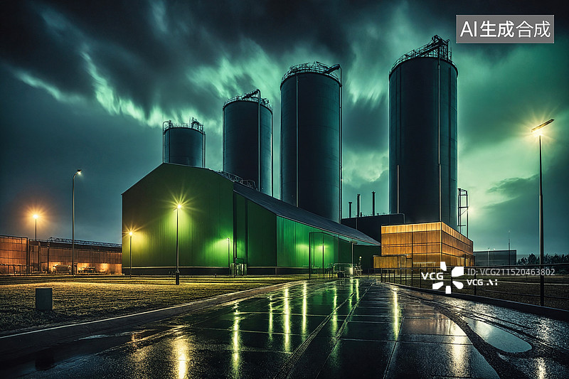 【AI数字艺术】夜幕下的工业景象图片素材