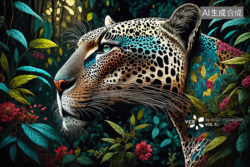 【AI数字艺术】彩色豹纹艺术肖像图片素材