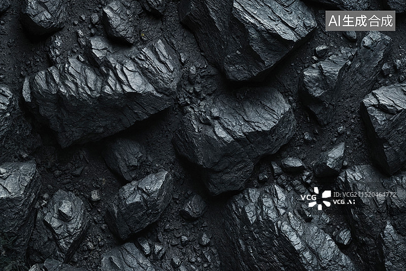 【AI数字艺术】黑色矿石堆叠图片素材