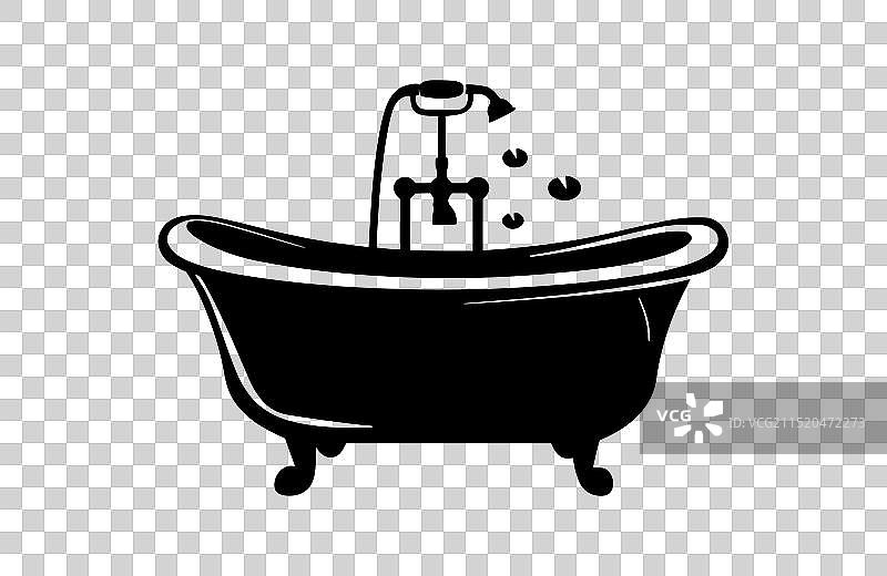 黑色浴缸图标，白色背景图片素材