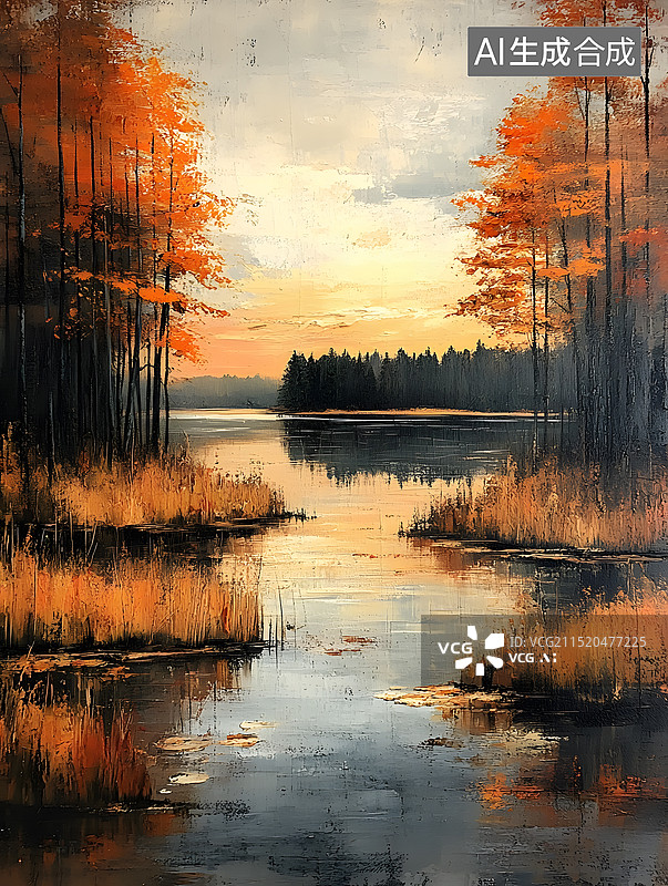 【AI数字艺术】秋天的风景油画图片素材